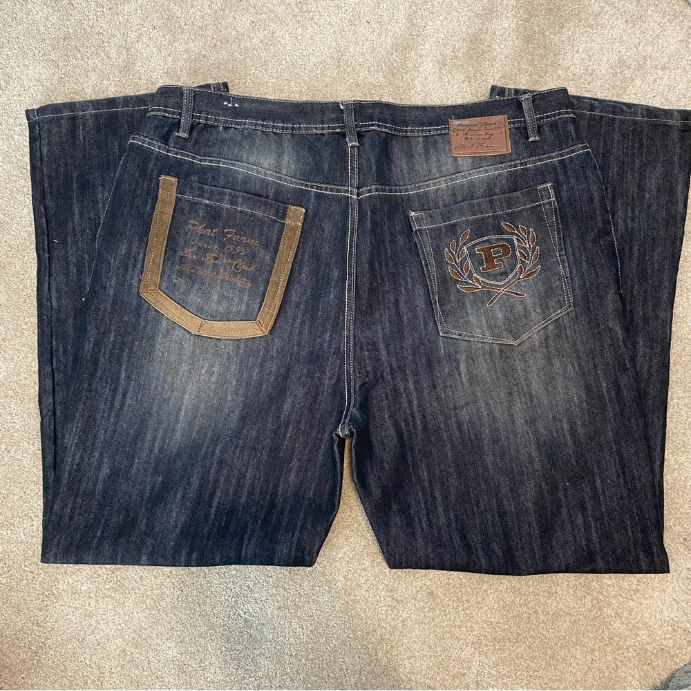 Vintage 90’s / Y2K Phat Farm Baggy Wide Leg Black/Blue Jeans Men’s Size 42x32